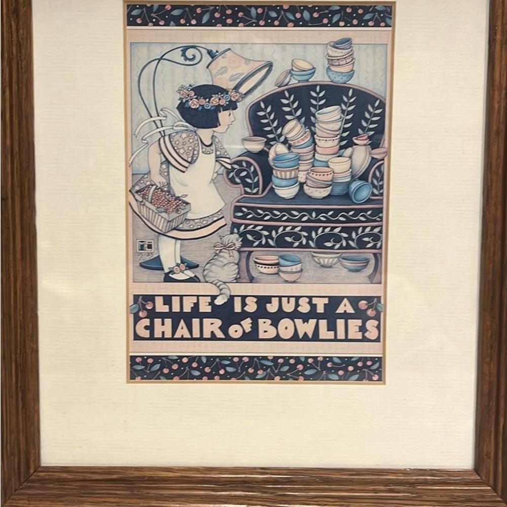 Vintage Mary Engelbreit 'Life Is Just a Chair of Bowlies' Wall Art - Framed